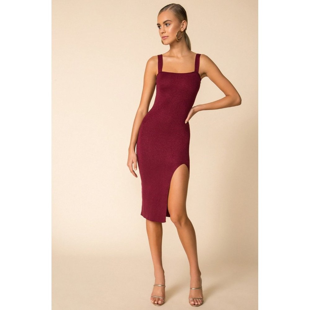 NWT Superdown Dress Zoe Square Neck in Metallic Burgundy XSmall